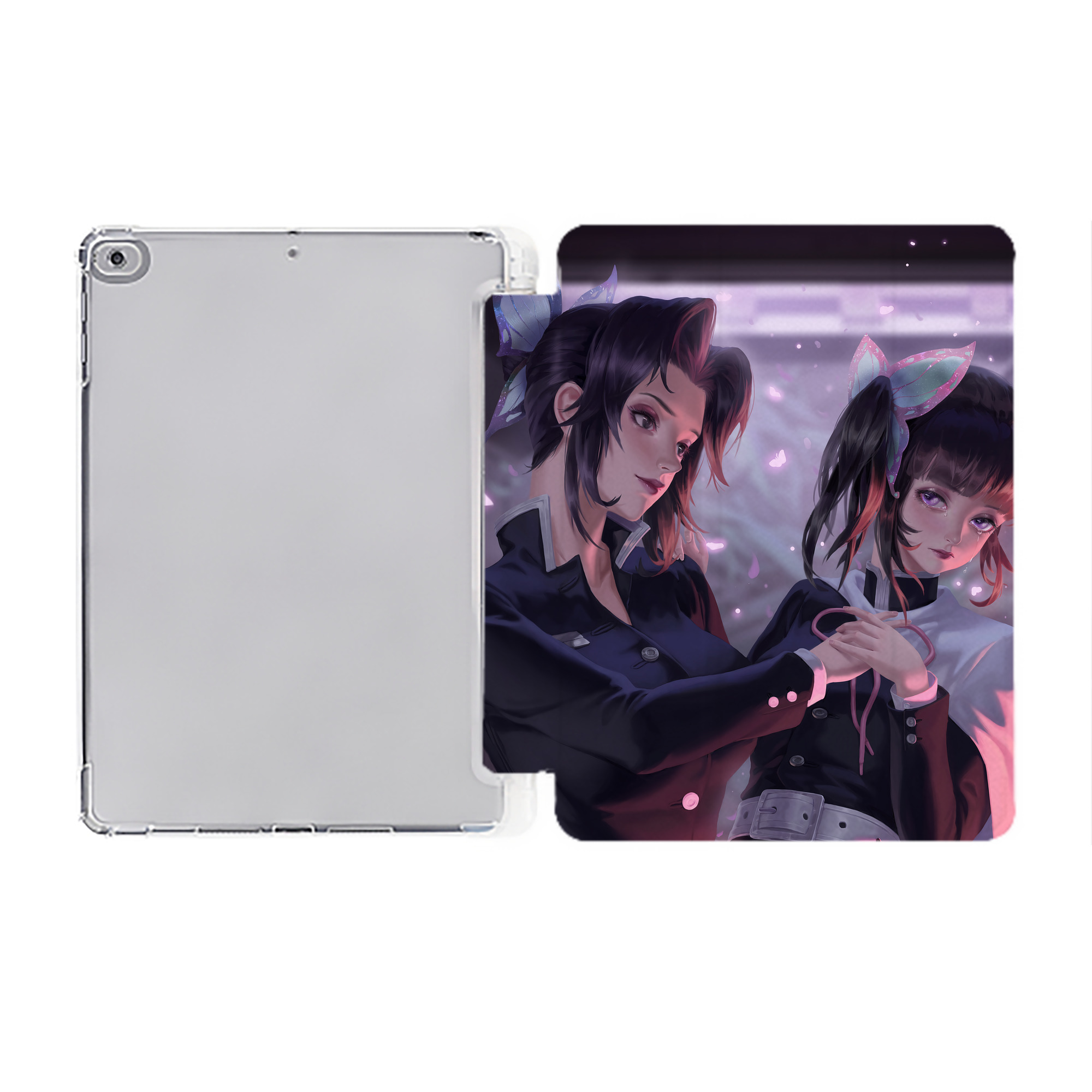 （画像用） 鬼滅の刃（きめつのやいば）蟲柱-胡蝶 しのぶ／こちょう しのぶ Kochou Shinobu IPad ケース ペン収納付き 三つ折りスタンド PUレザー×シリコン 対応機種9.5/10.5/10.9インチ